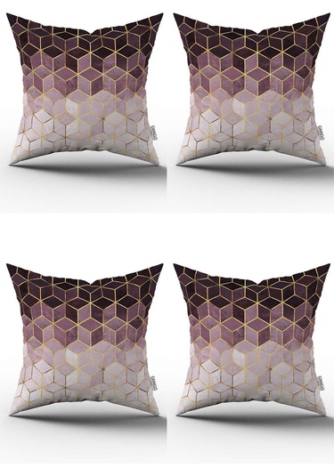 Mor Altın Mozaik Desenli Dijital Baskılı Kırlent Yastık Kılıfı Seti 4kmbs180