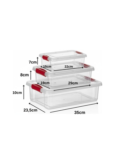 Kapris 3lü Çok Amaçlı Dikdörtgen Erzak Saklama Kabı Kilitli Org-465 Şeffaf
