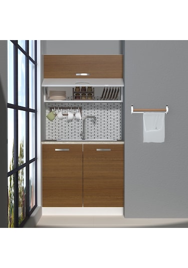 Decoraktiv Mini 90t Mdf Hazır Mutfak Dolabı - Tezgah Dahil - Naturel Ceviz