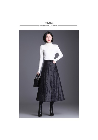 Yeni Stil Pamuklu Kışlık Soğuk Geçirmez Midi Boy Yüksek Bel Kadın Etek 001