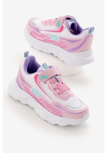 Eva Faylon Taban Desenli Cırtlı Lastik Bağcıklı Çocuk Unisex Pembe Beyaz Spor Ayakkabı Tbkmn310 Pembe Beyaz
