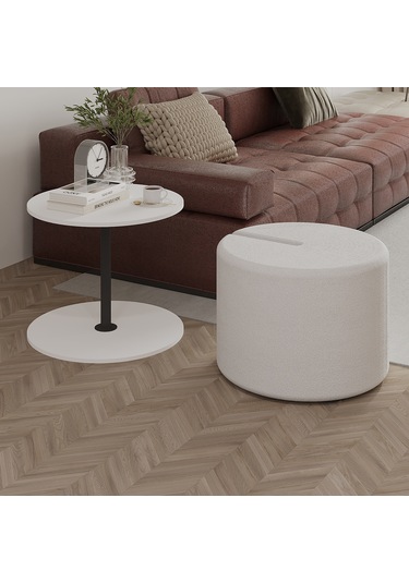 Vexana Puflu Yan Sehpa Saklanabilir Puflu Servis Sehpası Beyaz