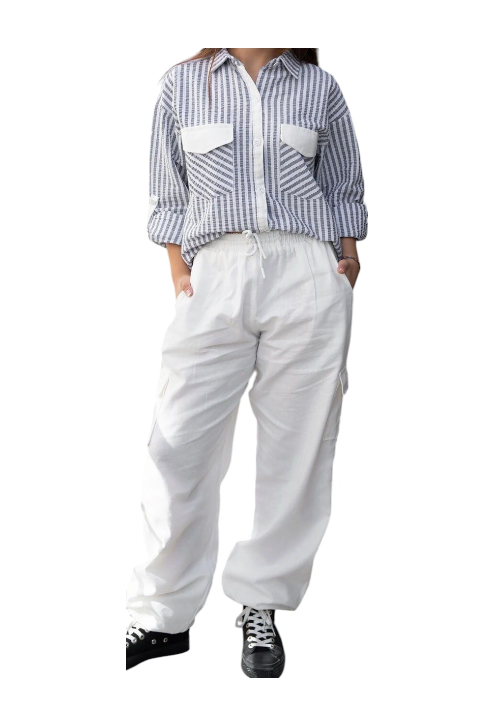 Kız Çocuk Oversize Kapak Cepli Katmala Kol Gömlek Pantolon Takımı