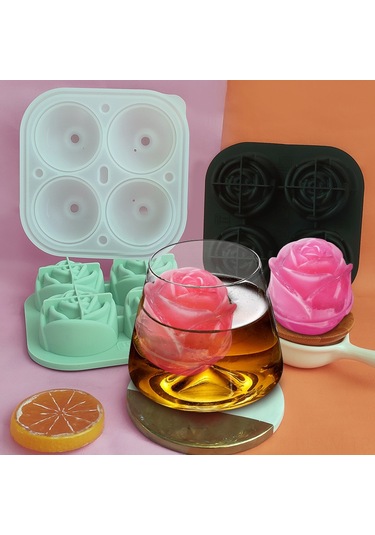 Ximistore9 Güncellenmiş Pembe Gül Şekilli Silikon Buz Kalıbı - 4'lü Set, Ev Kullanıma İdeal, Kolay Kullanım, Whiskey Ve İçecekler İçin Buzluk Çok Renkli
