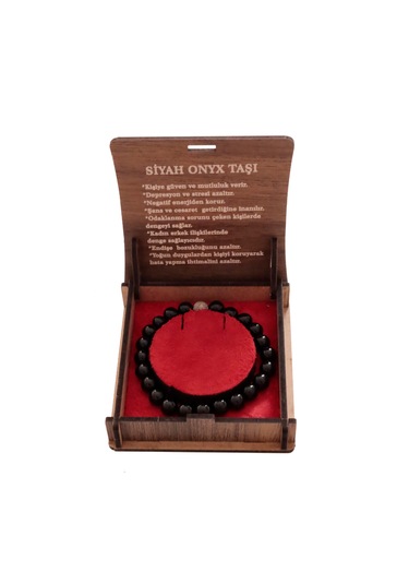 "siyah Oniks Doğal Taş Bileklik 8 Mm Şık Tasarım, Hediye Kutusu Siyah