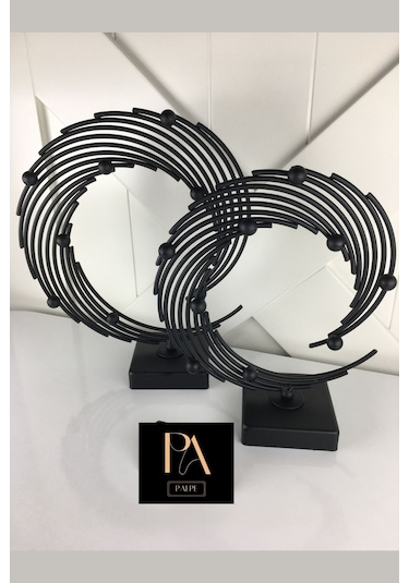 Siyah 2'li Ofis Metal Aksesuar Biblo Ev Salon Dekorasyon Obje