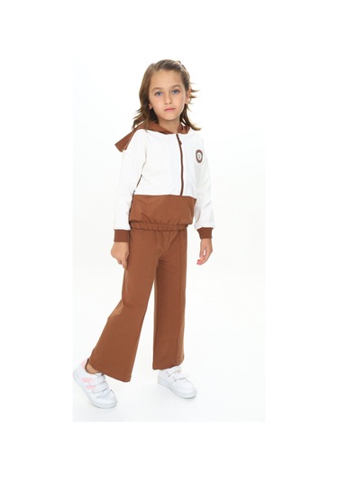 Toontoy Kız Çocuk Kapüşonlu Eşofman Takım Kahverengi