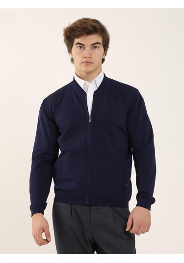 Dufy Lacivert Erkek Slim Fit Bomber Yaka Triko - 96347 Lacivert