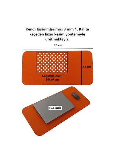 Çalışma Masası Düzenleyici Keçe Bilgisayar Mouse Pedi Masa Üstü Düzenleyici Mat 70x32 Cm Turuncu