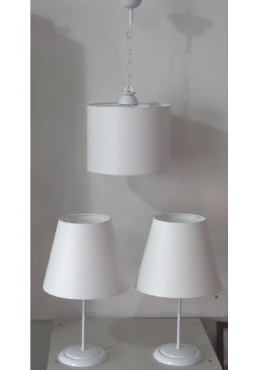 3 Lü Yatak Odası Abajur Avize Seti (Beyaz Renk)