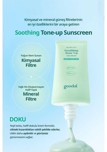 Kızarıklık Karşıtı Güneş Kremi Goodal Heartleaf Soothing Green Tone Up Sun Cream Spf50+ Pa++++