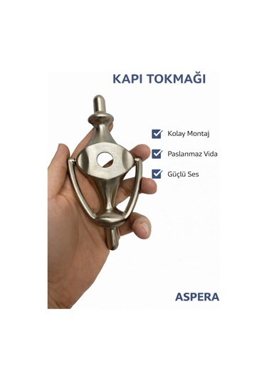 Çelik Kapı Taktak Kapı Tokmağı Dayanıklı Metal Kapı Vuracağı Modern Tasarım Kolay Montajlı Gümüş