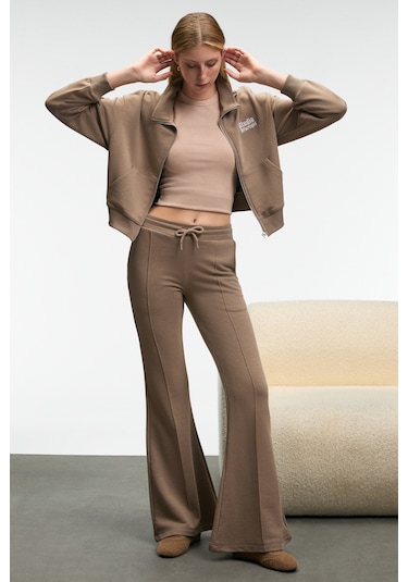 Grımelange Torına Kadın Nakış Detaylı Fermuarlı Çift Cepli Relax Vizon Ceket Vizon