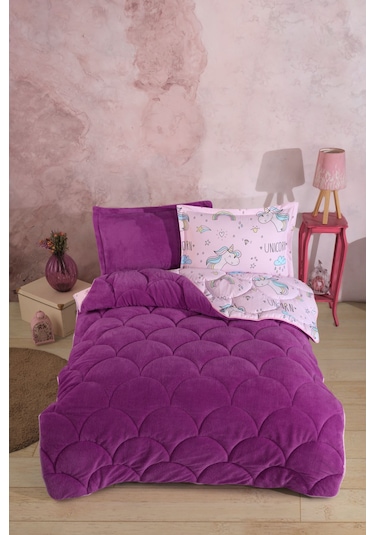 Nordqueen Wellsoft Tek Kişilik Uyku Seti Çift Taraflı Unicorn Pembe