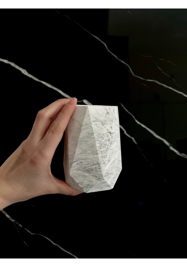 Beton Vazo El Yapımı Kalem Kutusu Dekoratif Diş Fırçalık Ev Aksesuarı Beyaz