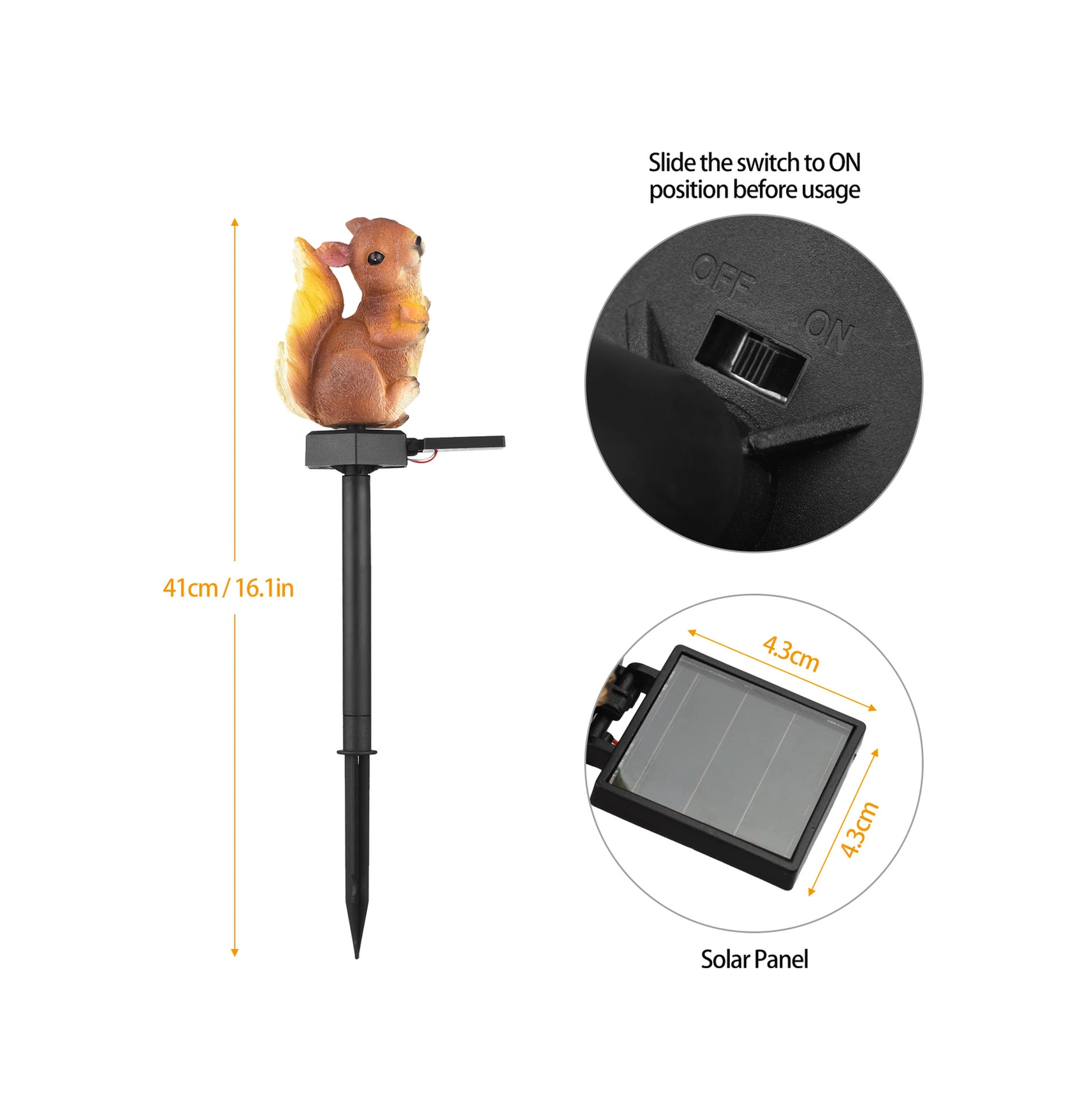 Folinda Güneş Enerjili Kurbaga Resin Bahçe Işığı, Çimen Üstü Feneri, 41cm Yükseklik, Otomatik Aydınlatma Turuncu