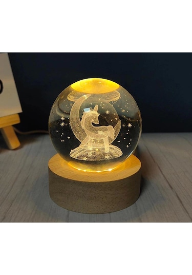 Unicorn Tasarımlı Işıklı Cam Küre Kod 54 Çok Renkli