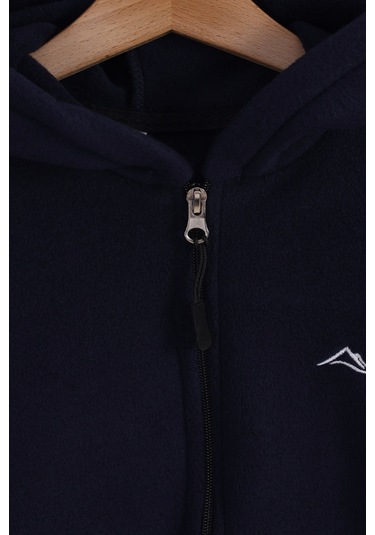 Monox Lastik Manşetli Fermuarlı Kapüşonlu Çocuk Unisex Polar Ceket Lacivert
