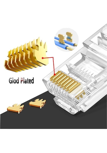 Koodmax - 50 Adet - 50u" 50 Micron Gold Plated Cat6 Ez Rj45 Delikli Konnektör - Yeni Nesil Jack Uç