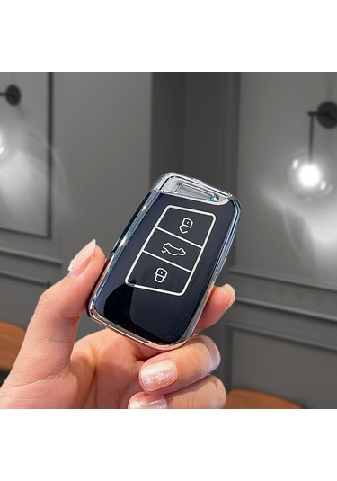 Suofeng Jetta Mk7 Taos Glı 2023-2025 Anahtar Kılıfı, 360 Derece Tam Koruma, Tpu-silikon, Sinyal Engelleme Yok, Siyah + Desenli Kanca