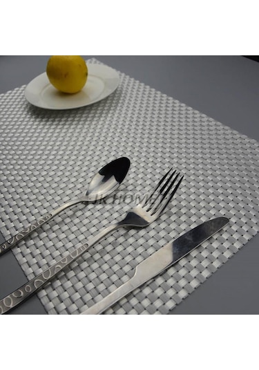 Beyaz 4 Adet/grup Lüks Örgü Akşam Yemeği Placemats Pvc Yer Masa Paspasları En Iyi Altın Gümüş Sofra Yemek Takımı Mutfak Masa Pedleri Araçları Beyaz