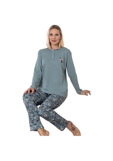 Mina Collection Kadın Pijama Takımı Uzun Kollu Yumuşak Dokulu E Su Yesıl