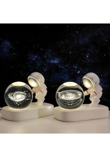 Honeybeeshop Modern Astronot Cam Globe Masa Lambası 60mm Uzay Temalı Led Galaksi Sevgili Astronot Usb Güçlü Oda Dekorasyonu Ve Hediye Ahşap