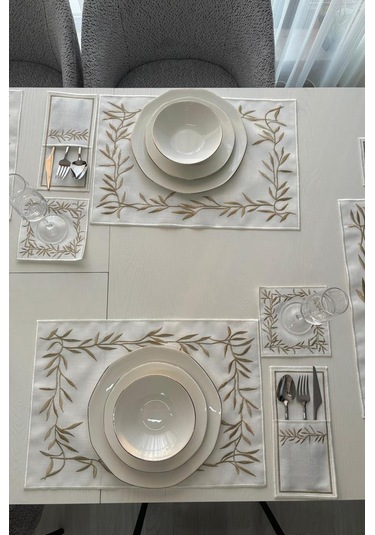 Nazlım Keten Nakışlı Amerikan Servis Takımı 19 Parça Gold Gold