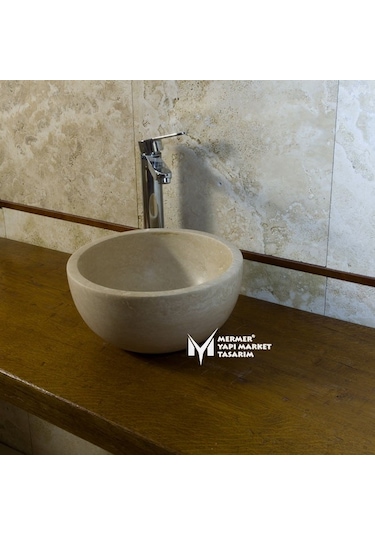 Traverten Yuvarlak Mini Lavabo