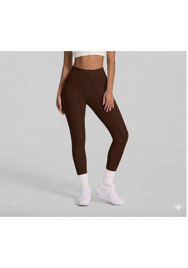 Dikişle Modellenmiş Spor Tayt Kahverengi