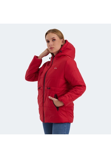 Slazenger CALLU Kadın Kapüşonlu Şişme Kırmızı Mont & Kaban