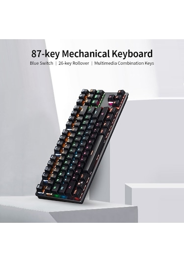Dancemonkey 87 Tuşlu Mekanik Klavye, Rgb Aydınlatmalı, Mavi Anahtar/ 26 Tuşlu Rollov Pembe Klavye