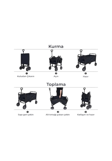 Csmtex 1 Büyük Kapasiteli Katlanır Kamp Arabası Tnabilir Vagon Çok Renkli