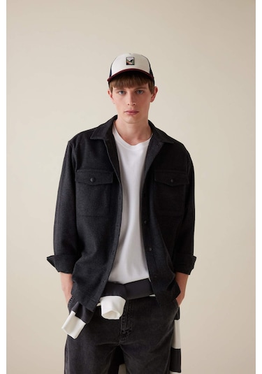 DeFacto Relax Fit Akrilik Karışımlı Basic Düz Uzun Kollu Gömlek Ceket C5961AX24AUAR221