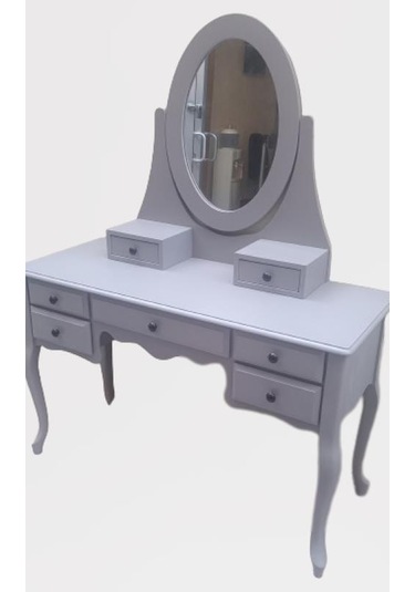 Dresuar makyaj masa 7 çekmece kayın aslan ayak parlak lake gri hareketli ayna kutuda sevk el yapım Gri