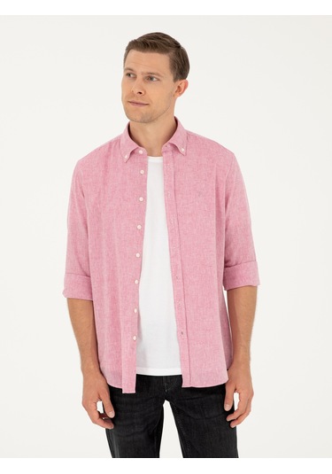 Cacharel Kırmızı Slim Fit Keten Karışımlı Gömlek