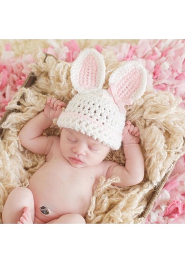 Yenidoğan Bebek Kız Erkek Tığ Örgü Kostüm Fotoğraf Fotoğraf Sahne Şapka Kıyafet Beyaz - Pembe