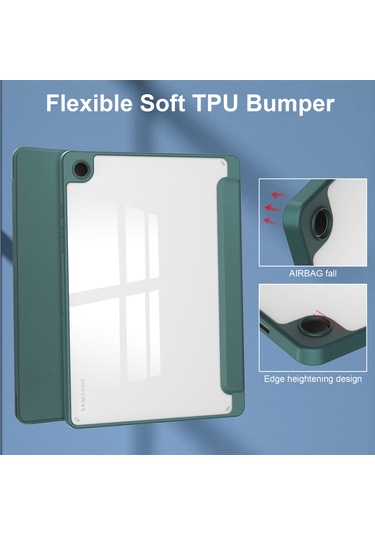 Neevoyu Samsung Galaxy Tab A9/a9 Plus Kılıfı 11 İnç - Kalem Slotlu, Uyandırma Fonksiyonlu, Üç Katlı Şeffaf Tablet Koruması - Koyu Yeşil
