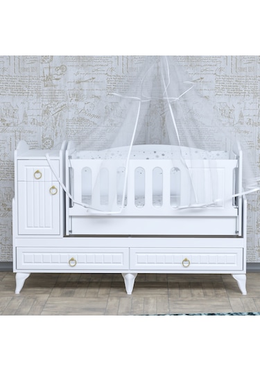 Garaj Home Sude Membran Beyaz Asansörlü Beşik Yatak Ve Uyku Seti Beyaz