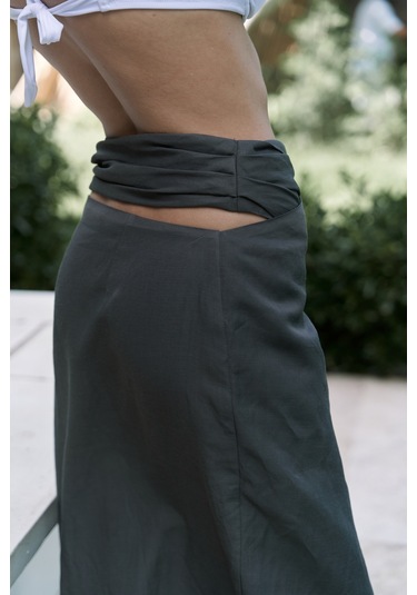 Fabriyonto Asimetrik Antrasit Uzun Etek Antrasit