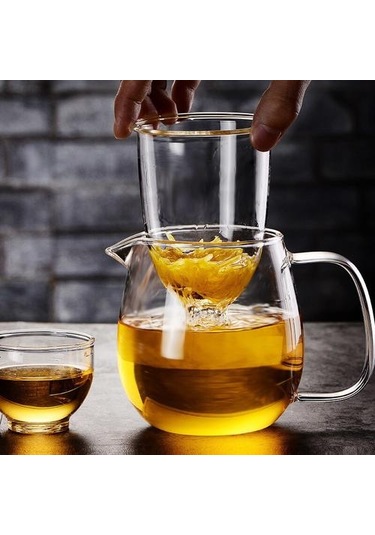 Isıya Dayanıklı Cam Demlik Çay Pot Kung Fu Çay Seti Puer Su Isıtıcısı Kahve Cam Makinesi Uygun Ofis Çay Setleri 500ml Çaydanlıklar Altın - Buz Mavisi