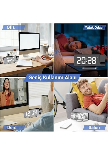 Fm Radyolu Led Projeksiyonlu Alarm Saat Usb Ayna Tasarım