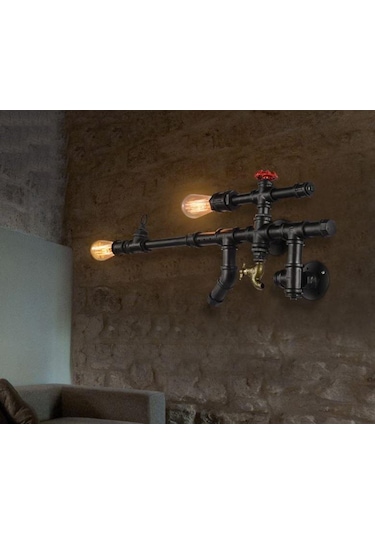 Rustik Aplik Vintage Silah Şeklinde Borulardan Duvar Lambası Hediyelik Duvar Apliği Diğer