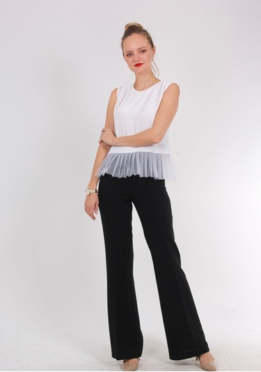 Kadın Inci Düğme Detaylı Peplum Bluz Frn1102 Beyaz