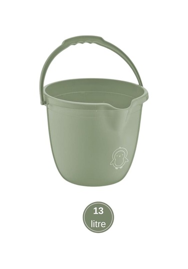 2 Li Bebek Banyo Su Kovası Ve Maşrapası Seti, Saplı Oluklu Kova 13lt Ve Maşrapa 1,5lt Set Yeşil Yeşil