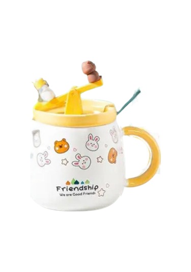 Sevimli Ayı Ve Tavşan Tahterevalli Seramik Kupa 1967 Sarı