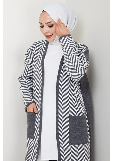 Çizgi Detaylı Triko Hırka 1604 - Antrasit Antrasit