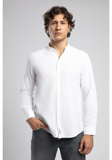 Lee Cooper Julsa Erkek Uzun Kol Dokuma Gömlek-19759 Beyaz