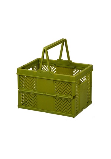 Sones İstiflenebilir Katlanabilir Saklama Sepetleri Ev Mutfak Saklama Kutusu Düzenleyici Saplı 24,4 X 18 X 1,4 Cm Yeşil