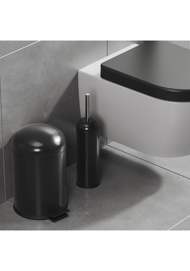 Aqua Bagno Smile Klozet Fırçası + Çöp Kovası 5 Lt -2 Parça Set, Mat Siyah